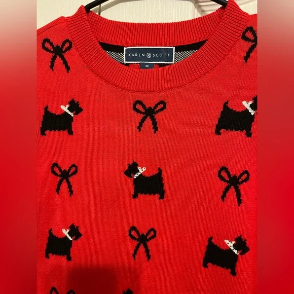 Karen Scott Red Sweater with Dog and Bow Design - Picture 3 of 4